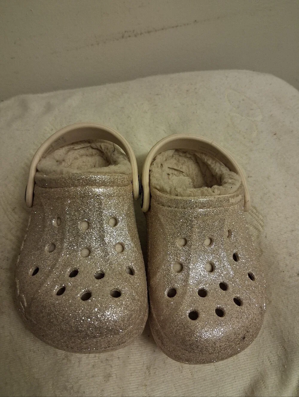 Kids Glitter Lined Clog - Cream/Sparkle Size C 7